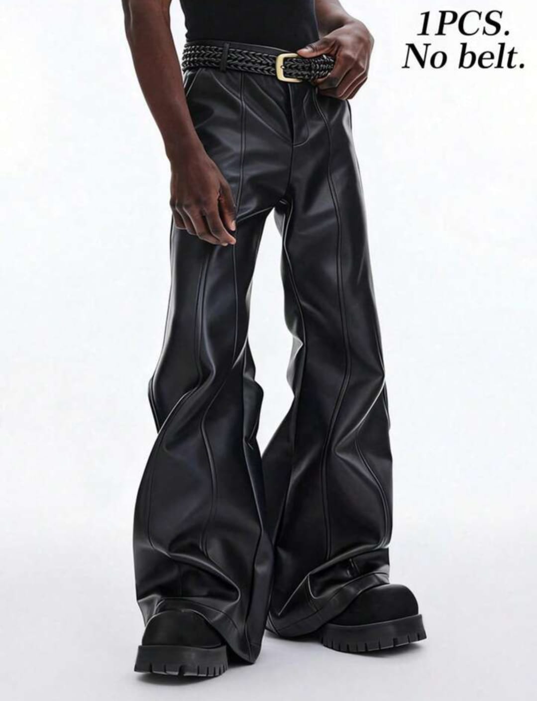Men's Black Faux Leather Wide-Leg Pants – High-Waist Statement Trousers